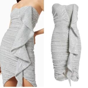 Ruched Iridescent Sequin Ruffle Sparkly Formal Cocktail Party Dress Lavish Alice